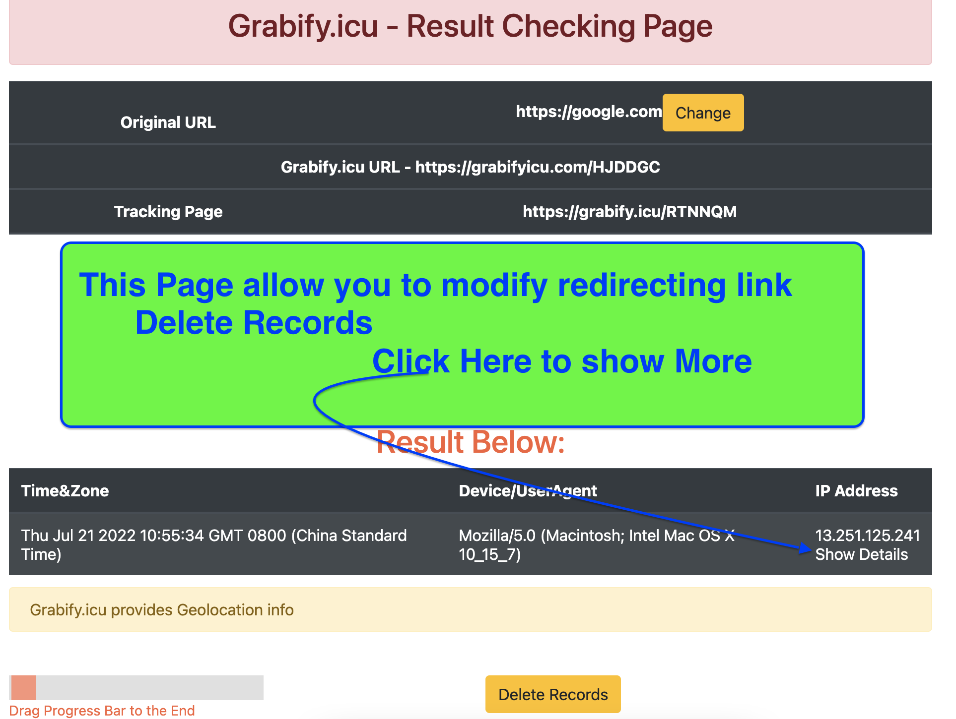 Sample analytics-style result layout